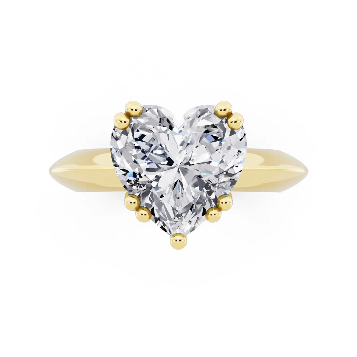 18 KT Yellow Gold Heart Cut Diamond Solitaire Ring with Knife Edge Band - top angle