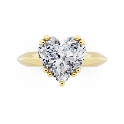 18 KT Yellow Gold Heart Cut Diamond Solitaire Ring with Knife Edge Band - top angle