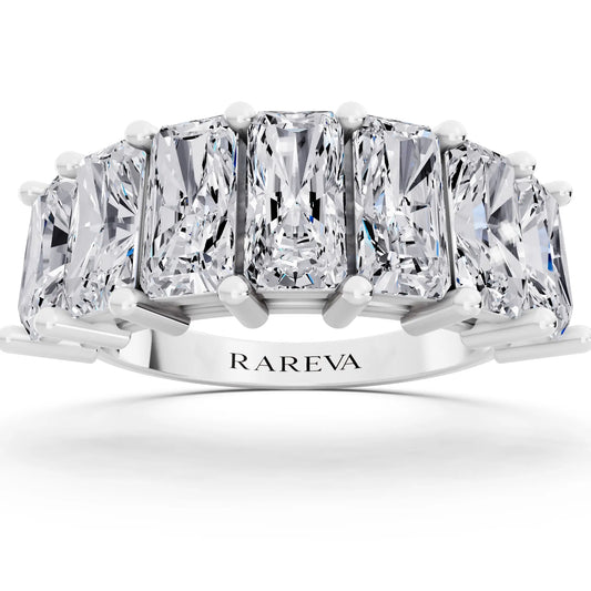 10K White Gold Seven Stone Radiant Cut Diamond Half Eternity Wedding Band - 2.4mm - Front