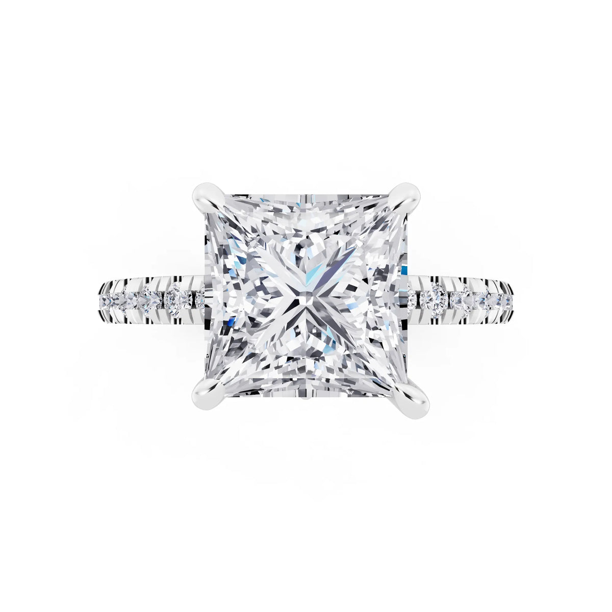 14 KT White Gold Princess Cut Diamond Solitaire Ring with Marquise Collar - top angle