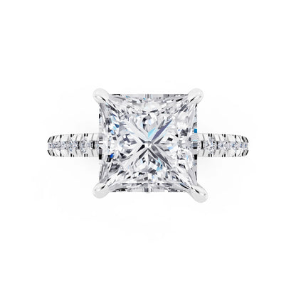 14 KT White Gold Princess Cut Diamond Solitaire Ring with Marquise Collar - top angle