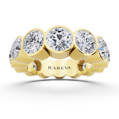 14K Yellow Gold Round Cut Bezel Set Diamond Full Eternity Wedding Band - 5.9mm - Front