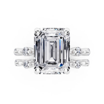 Platinum Emerald Cut Diamond Ring with Floating Accent Band - top angle