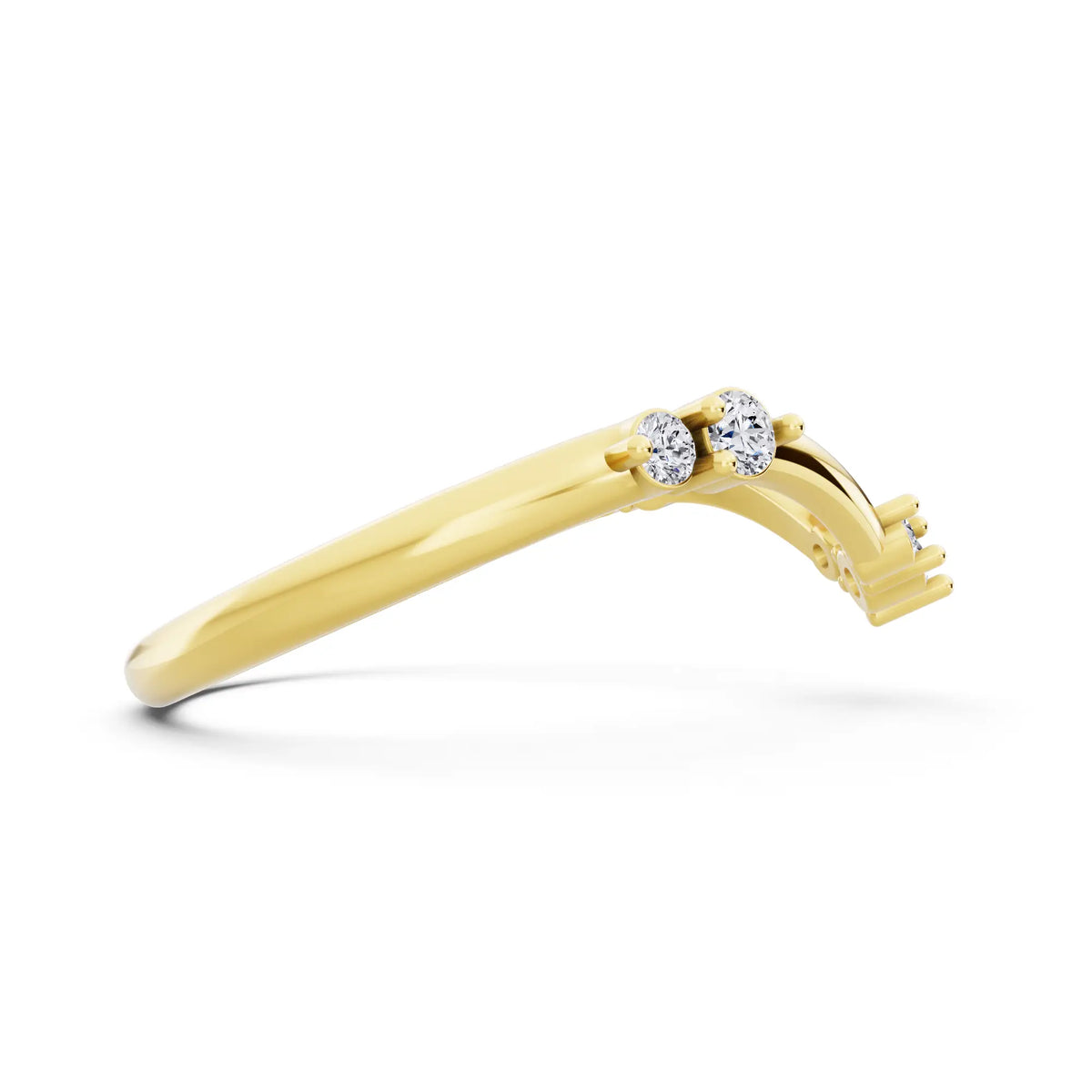 10K Yellow Gold Round Cut Diamond Graduated V Curved Band - 1.7mm - Side