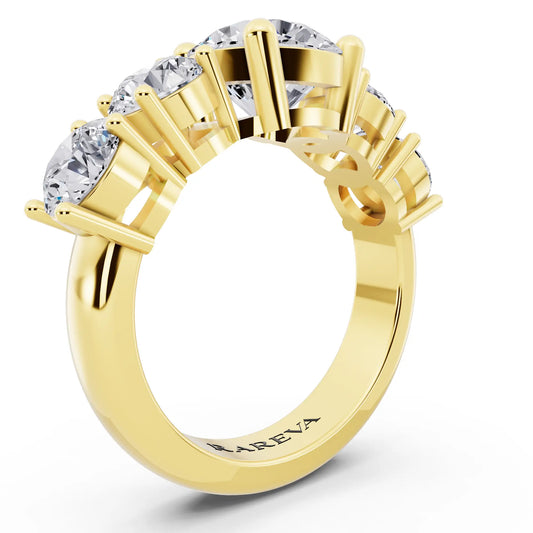 18 KT Yellow Gold Round Cut Diamond Five Stone Ring with Channel Set Band - Top view