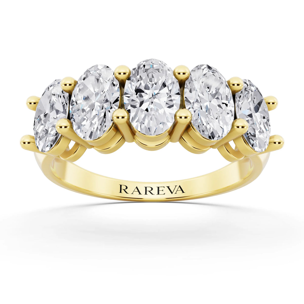 14K Yellow Gold Five Stone Oval Cut Diamond Half Eternity Wedding Band - 2.7mm - Front