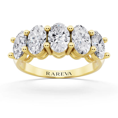 14K Yellow Gold Five Stone Oval Cut Diamond Half Eternity Wedding Band - 2.7mm - Front