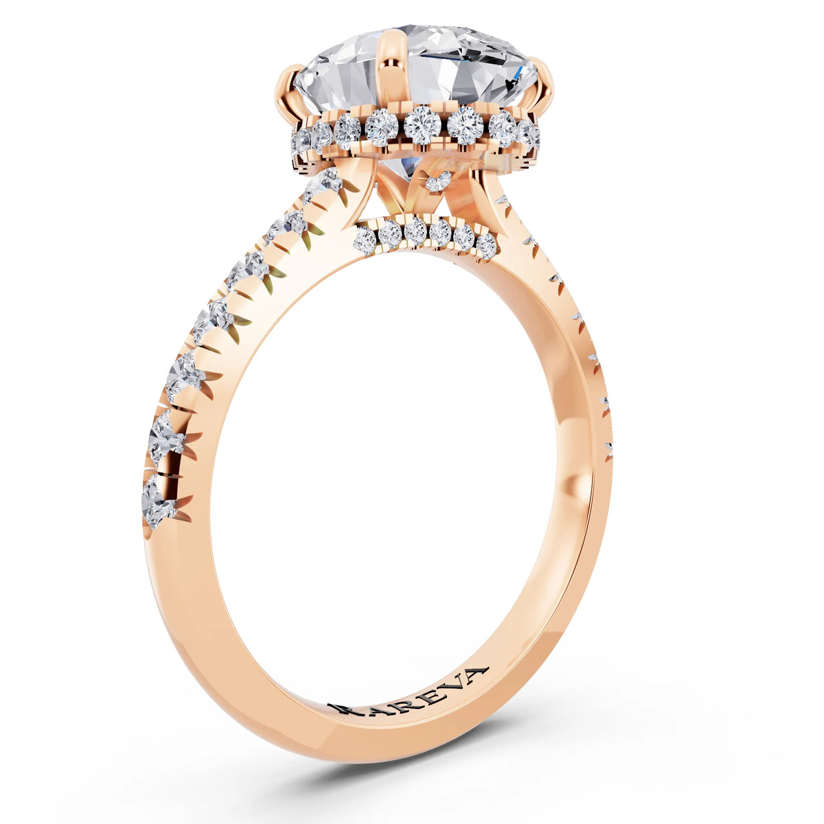 18 KT Rose Gold Oval Cut Diamond Ring with Hidden Halo - top view