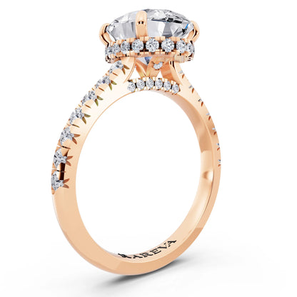18 KT Rose Gold Oval Cut Diamond Ring with Hidden Halo - top view