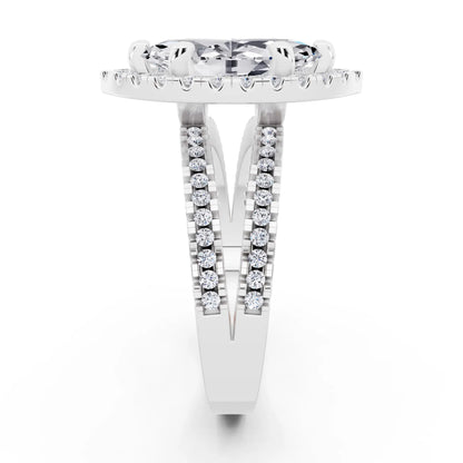 14 KT White Gold Marquise Cut Diamond Halo Ring with Pave Split Shank - side view
