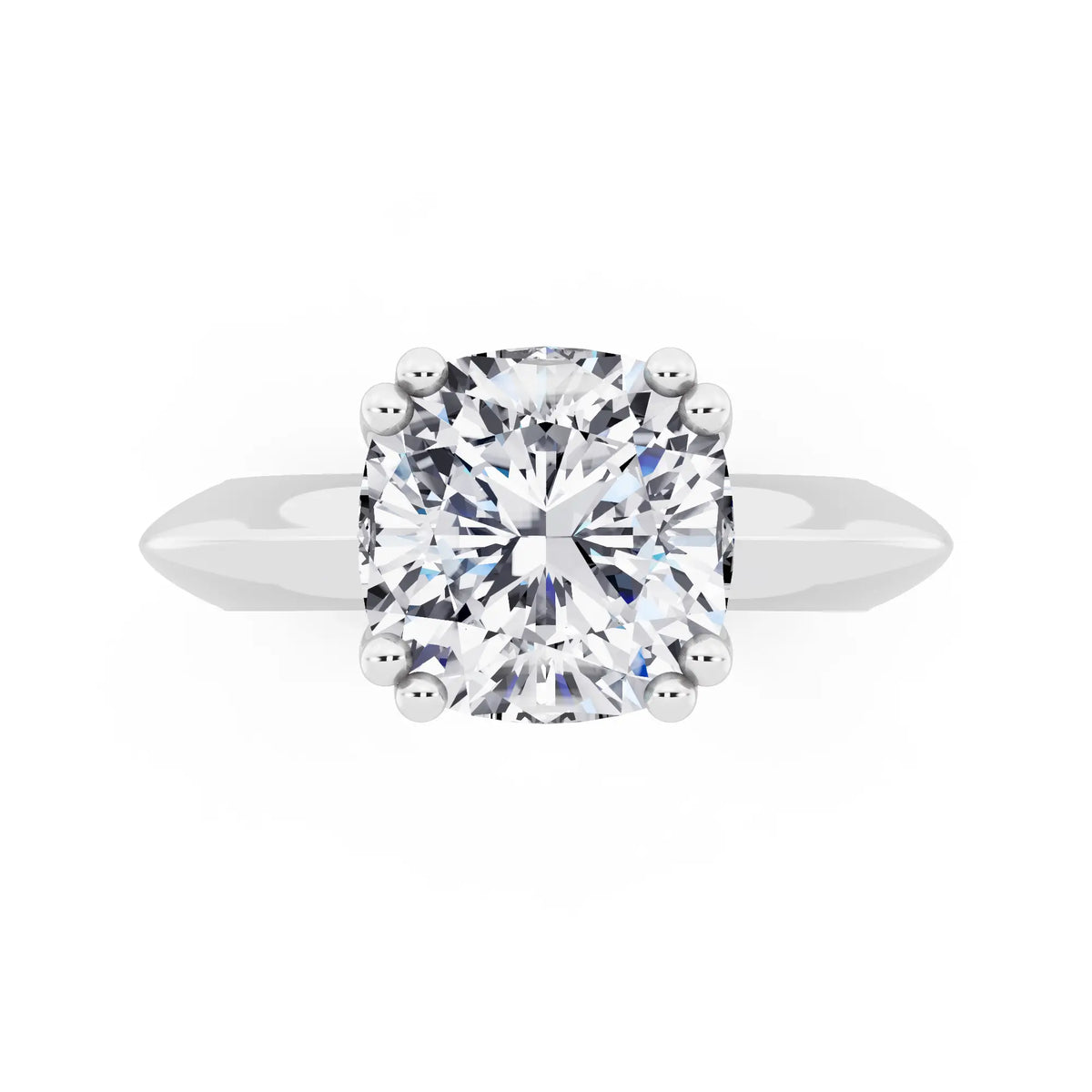 18 KT White Gold Cushion Cut Diamond Solitaire Ring with Knife Edge Band - top angle