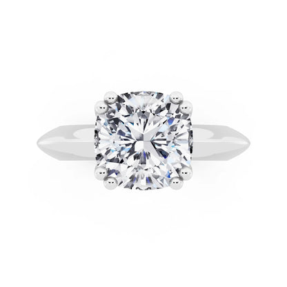 18 KT White Gold Cushion Cut Diamond Solitaire Ring with Knife Edge Band - top angle