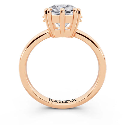 14 KT Rose Gold Asscher Cut Diamond Solitaire Ring with Hidden Accent Basket - through finger