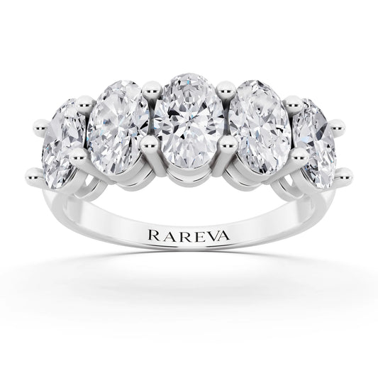 14K White Gold Five Stone Oval Cut Diamond Half Eternity Wedding Band - 2.7mm - Front