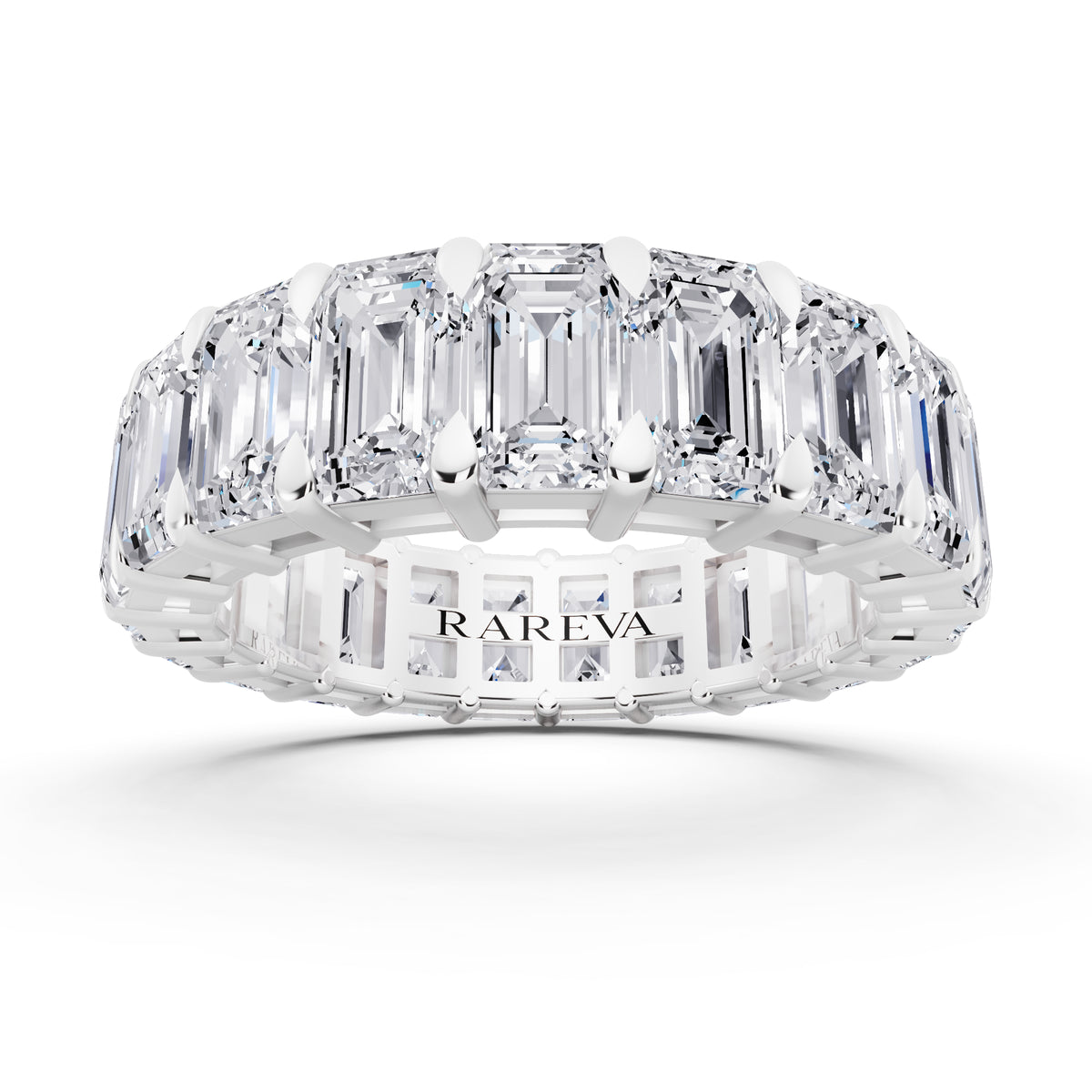 14K White Gold Emerald Cut Diamond Eternity Band - 5mm - 5.00ctw - Front