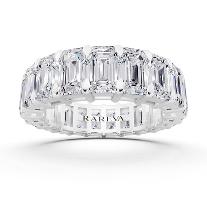 14K White Gold Emerald Cut Diamond Eternity Band - 5mm - 5.00ctw - Front