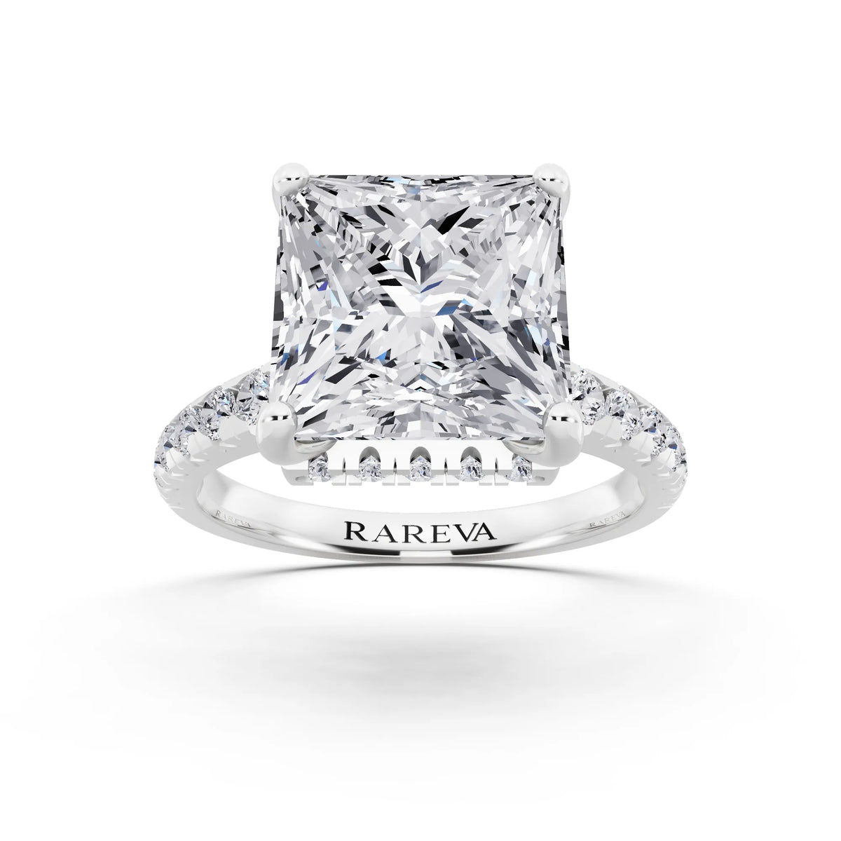 14 KT White Gold Princess Cut Diamond Ring with Hidden Halo - front view
