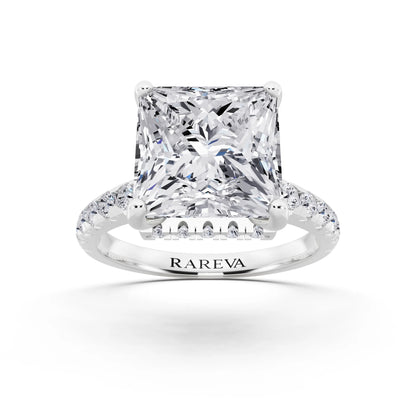 14 KT White Gold Princess Cut Diamond Ring with Hidden Halo - front view