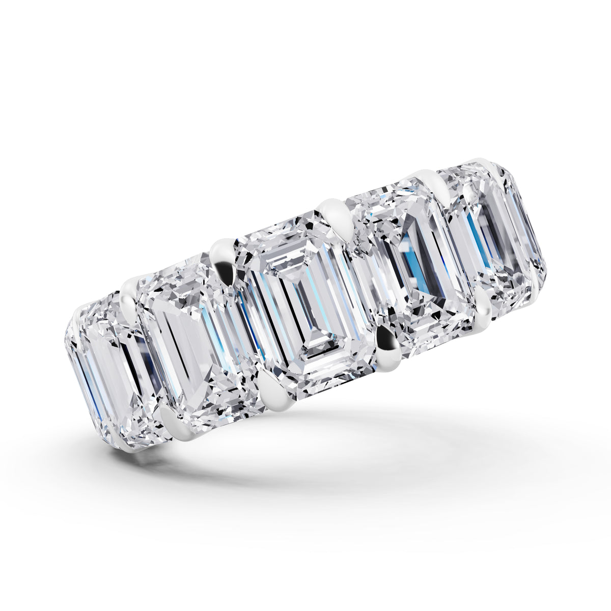 Silver Emerald Cut Diamond Eternity Band - 6.2mm - 8.00ctw - Side