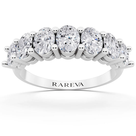 Silver Seven Stone Oval Cut Diamond Half Eternity Wedding Band - 1.8mm - Front