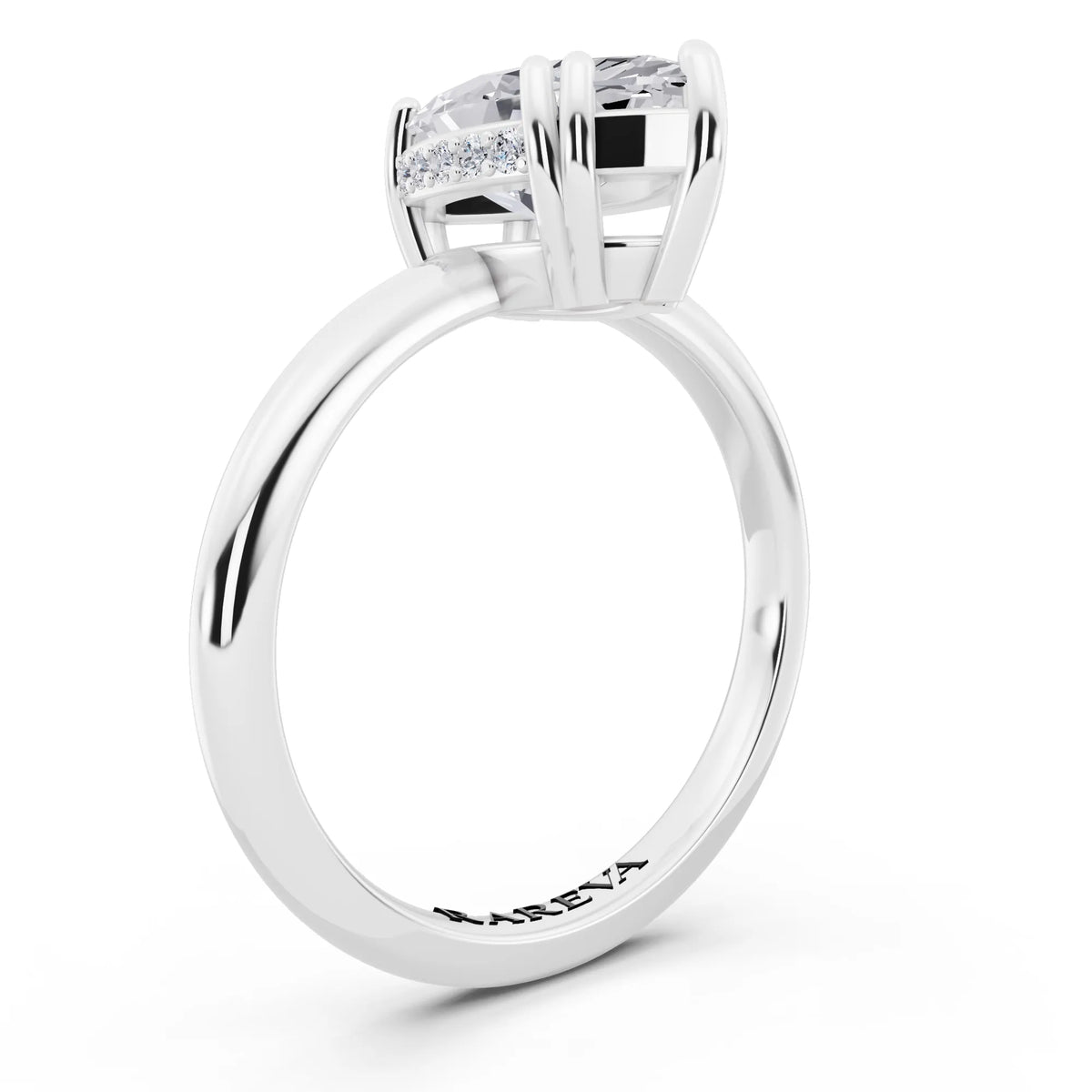 14 KT White Gold Marquise Cut Diamond Solitaire Ring with Hidden Accent Basket - top view