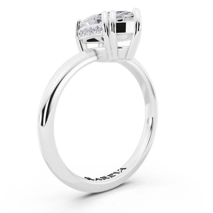 14 KT White Gold Marquise Cut Diamond Solitaire Ring with Hidden Accent Basket - top view
