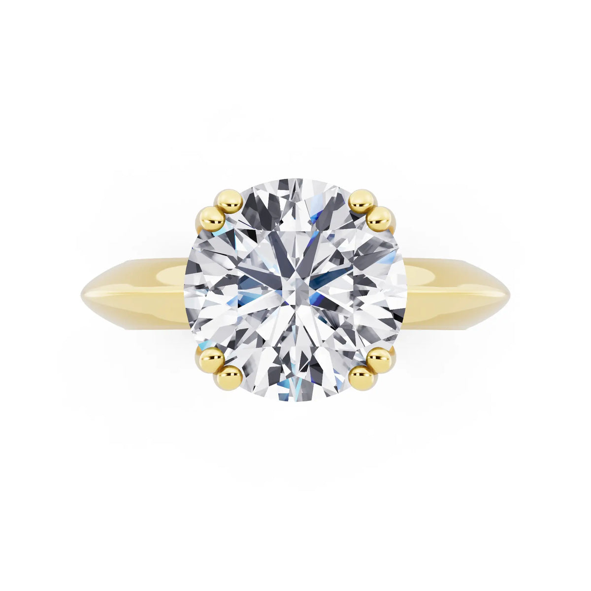 18 KT Yellow Gold Round Cut Diamond Solitaire Ring with Knife Edge Band - top angle