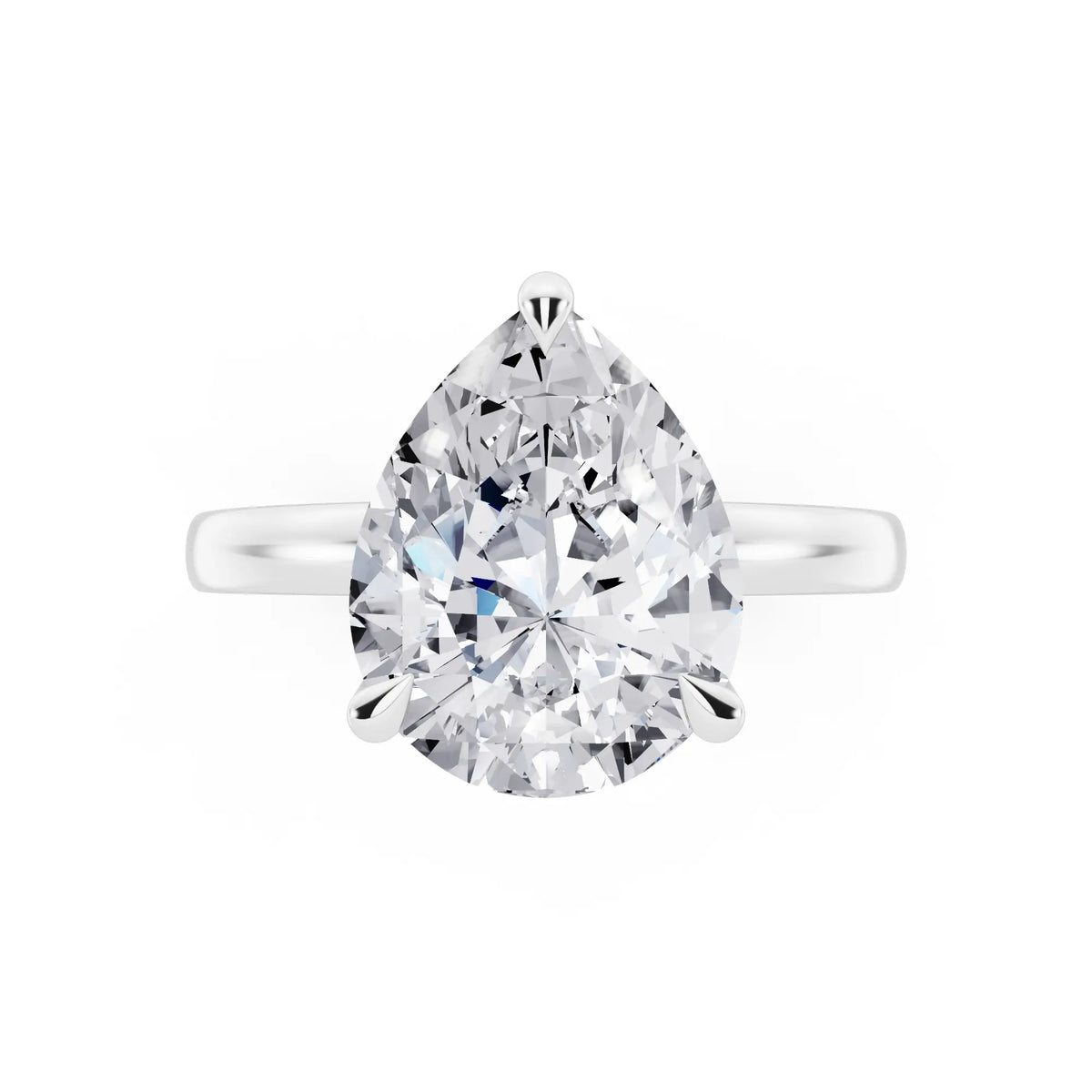 Platinum Pear Cut Diamond Solitaire Ring with Pave Collar - top angle