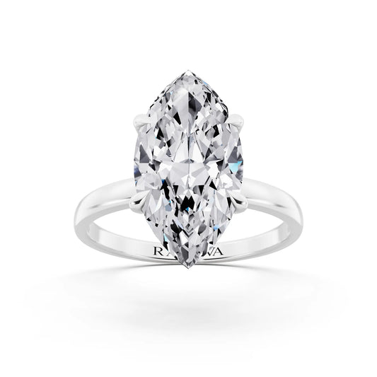 14 KT White Gold Marquise Cut Diamond Solitaire Ring with Pave Collar - front view