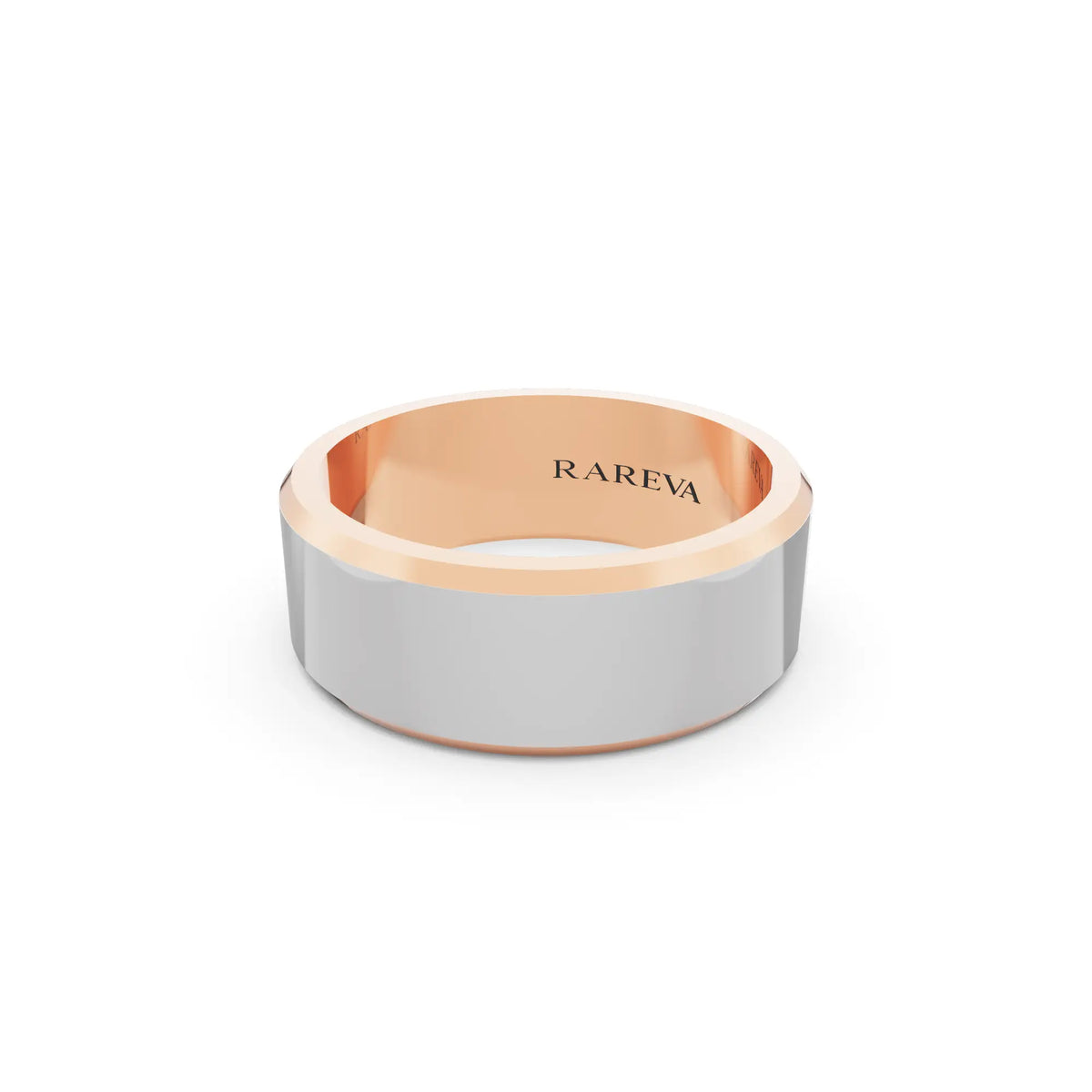 14K Rose Gold Men's Slim Bevel Flat Wedding Band - 7mm - Close up