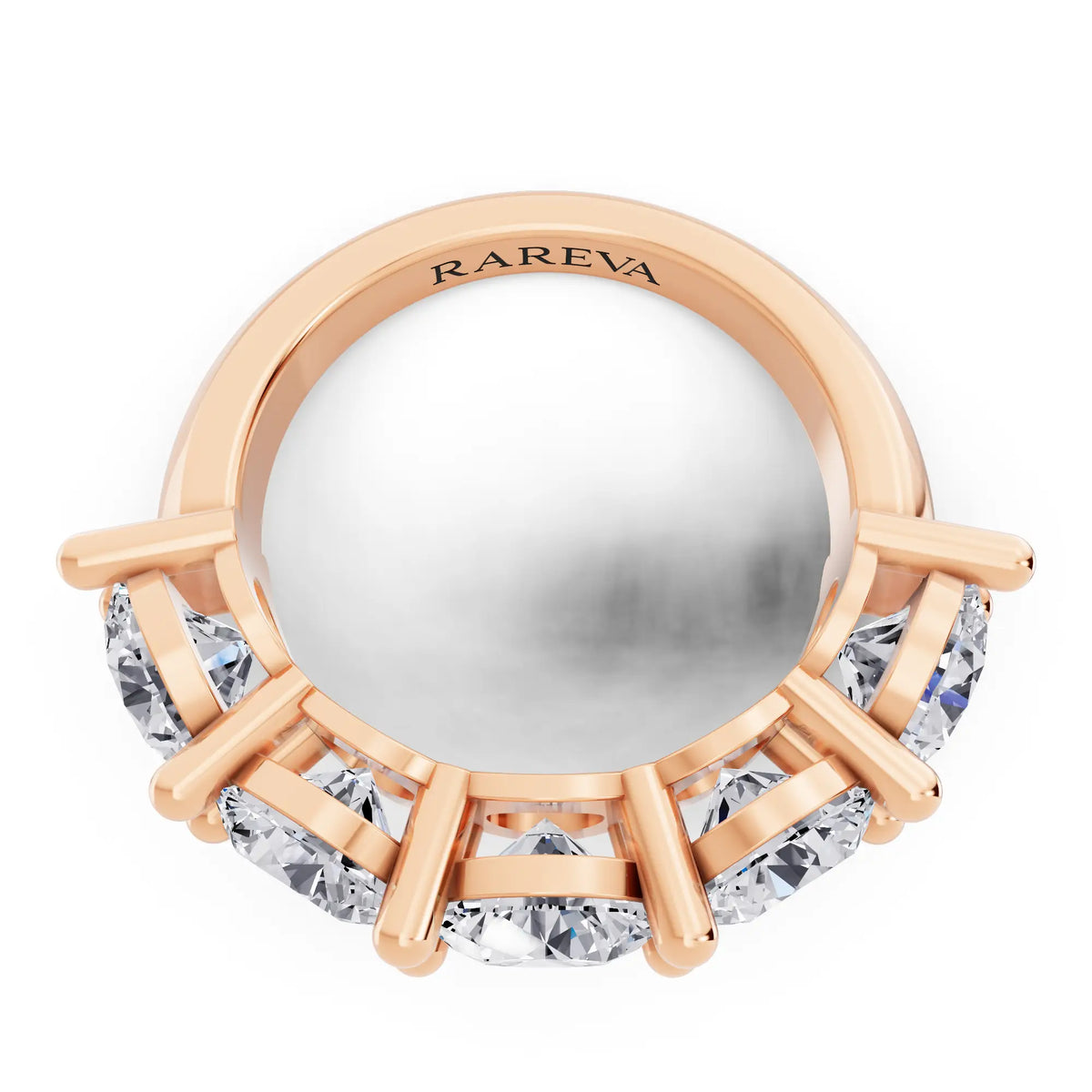10K Rose Gold Five Stone Round Cut Diamond Half Eternity Wedding Band - 3mm - Top