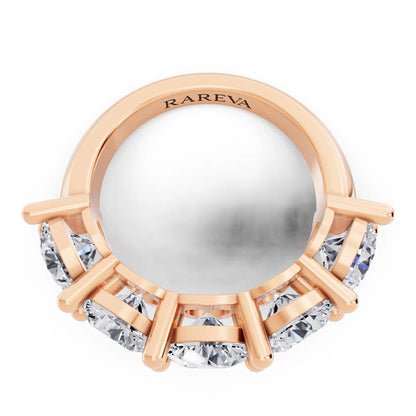 10K Rose Gold Five Stone Round Cut Diamond Half Eternity Wedding Band - 3mm - Top