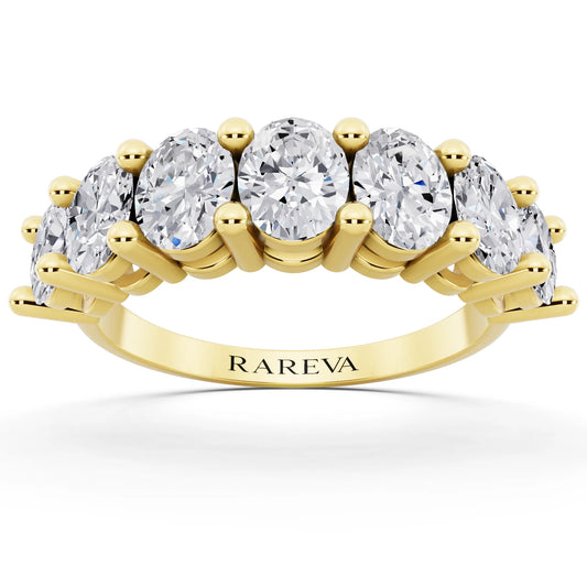 14K Yellow Gold Seven Stone Oval Cut Diamond Half Eternity Wedding Band - 2mm - Front