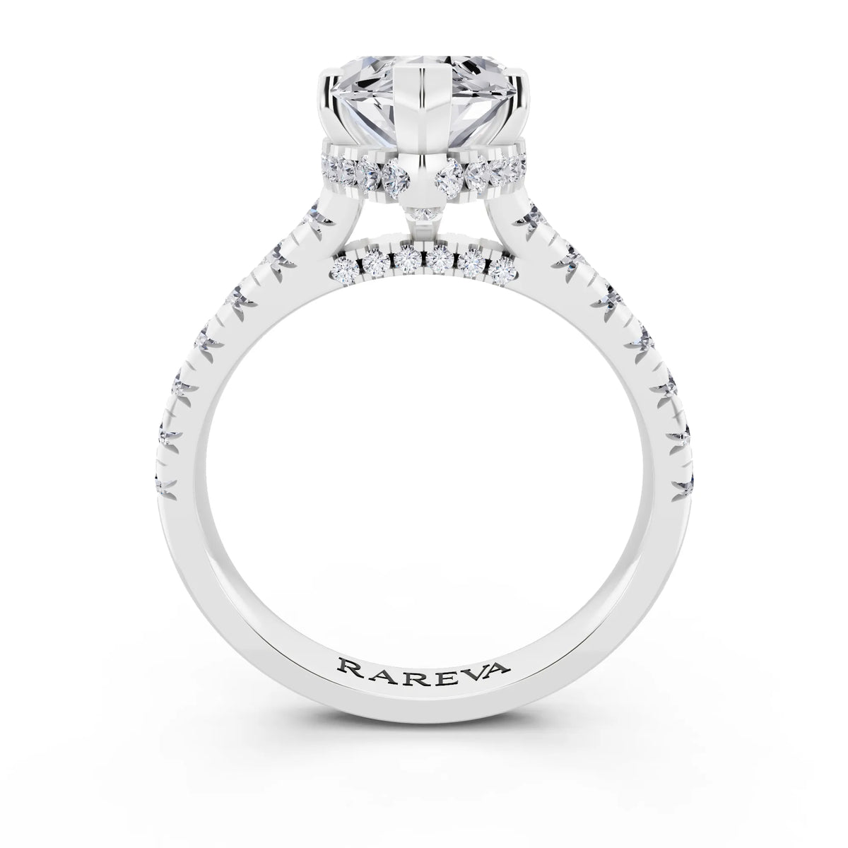 Platinum Marquise Cut Diamond Ring with Hidden Halo - through finger