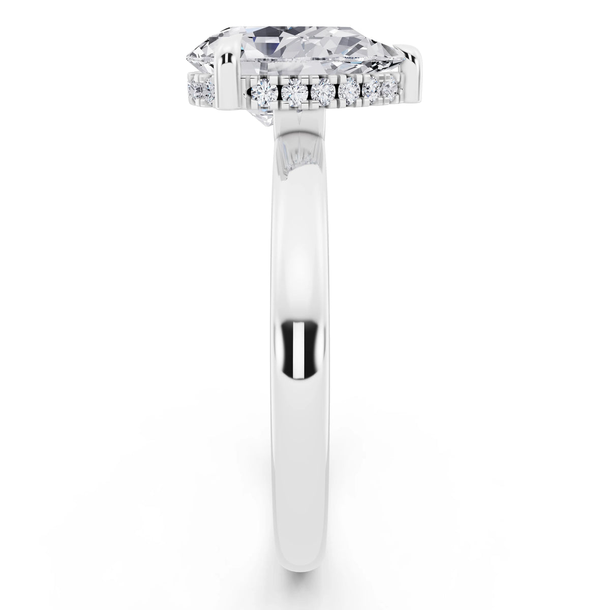 Platinum Pear Cut Diamond Solitaire Ring with Hidden Halo - side view