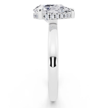 Platinum Pear Cut Diamond Solitaire Ring with Hidden Halo - side view