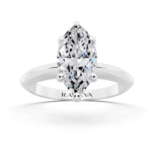 18 KT White Gold Marquise Cut Diamond Classic Solitaire Ring - front view