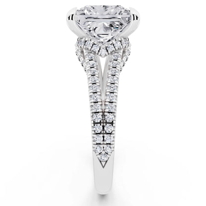 14 KT White Gold Princess Cut Diamond Ring with Pavé Split Shank - side view