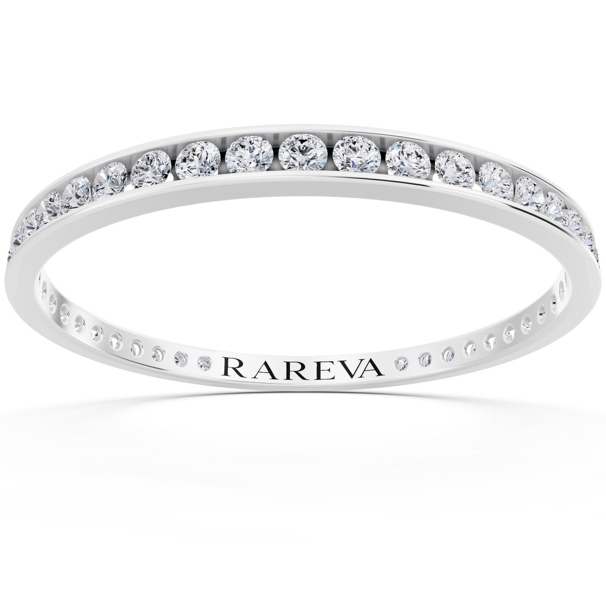 14K White Gold Round Cut Diamond Channel Set Eternity Band - 2.2mm - Front
