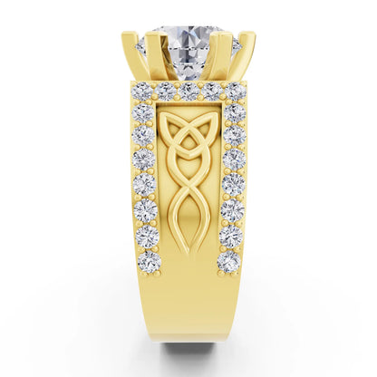 14 KT Yellow Gold Round Cut Diamond Solitaire Ring with Celtic Knot Band - Side view