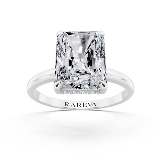 14 KT White Gold Radiant Cut Diamond Hidden Halo Solitaire Ring - front view