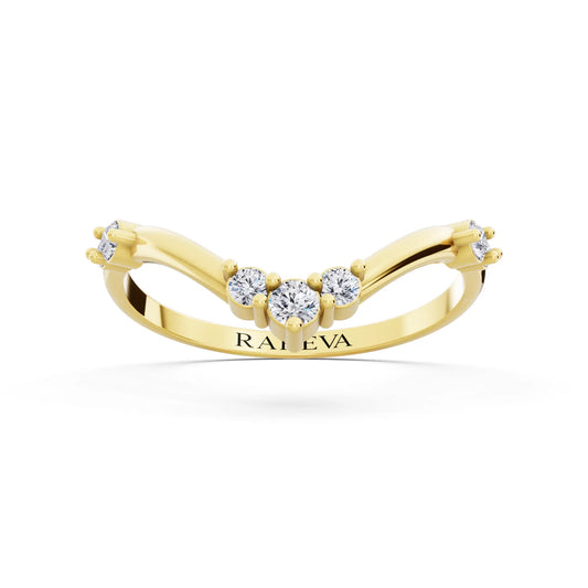 14K Yellow Gold Round Cut Diamond Graduated V Curved Band - 1.7mm - Front