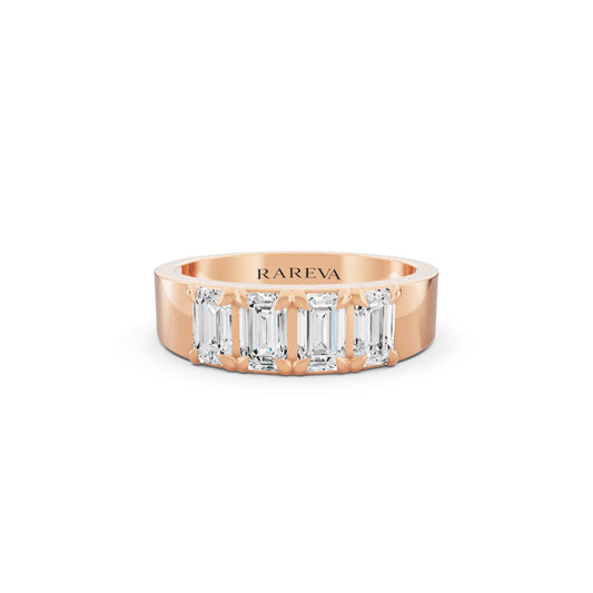 14K Rose Gold Men's Four Stone Emerald Cut Diamond Band - 3.5mm - Front