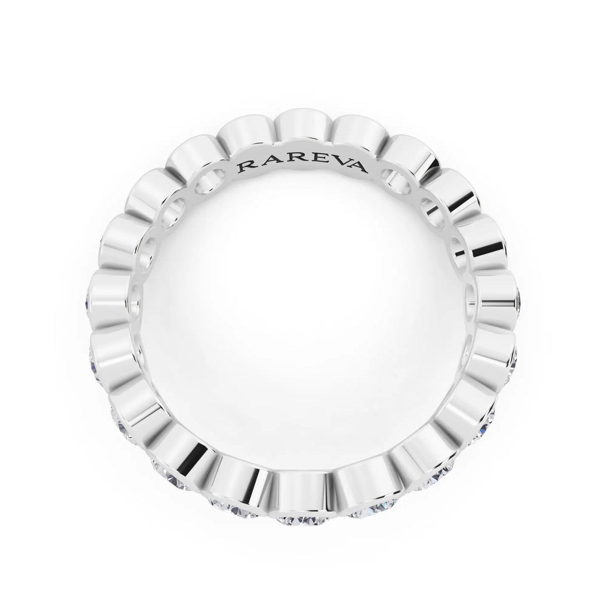 10K White Gold Round Cut Bezel Set Diamond Full Eternity Wedding Band - 3.5mm - Top