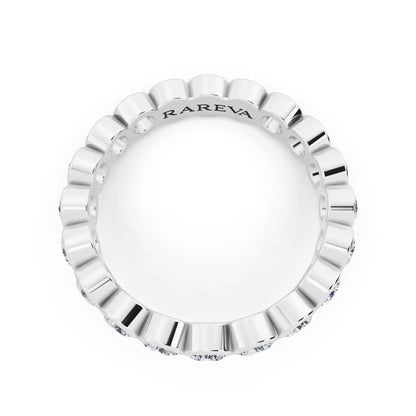 10K White Gold Round Cut Bezel Set Diamond Full Eternity Wedding Band - 3.5mm - Top