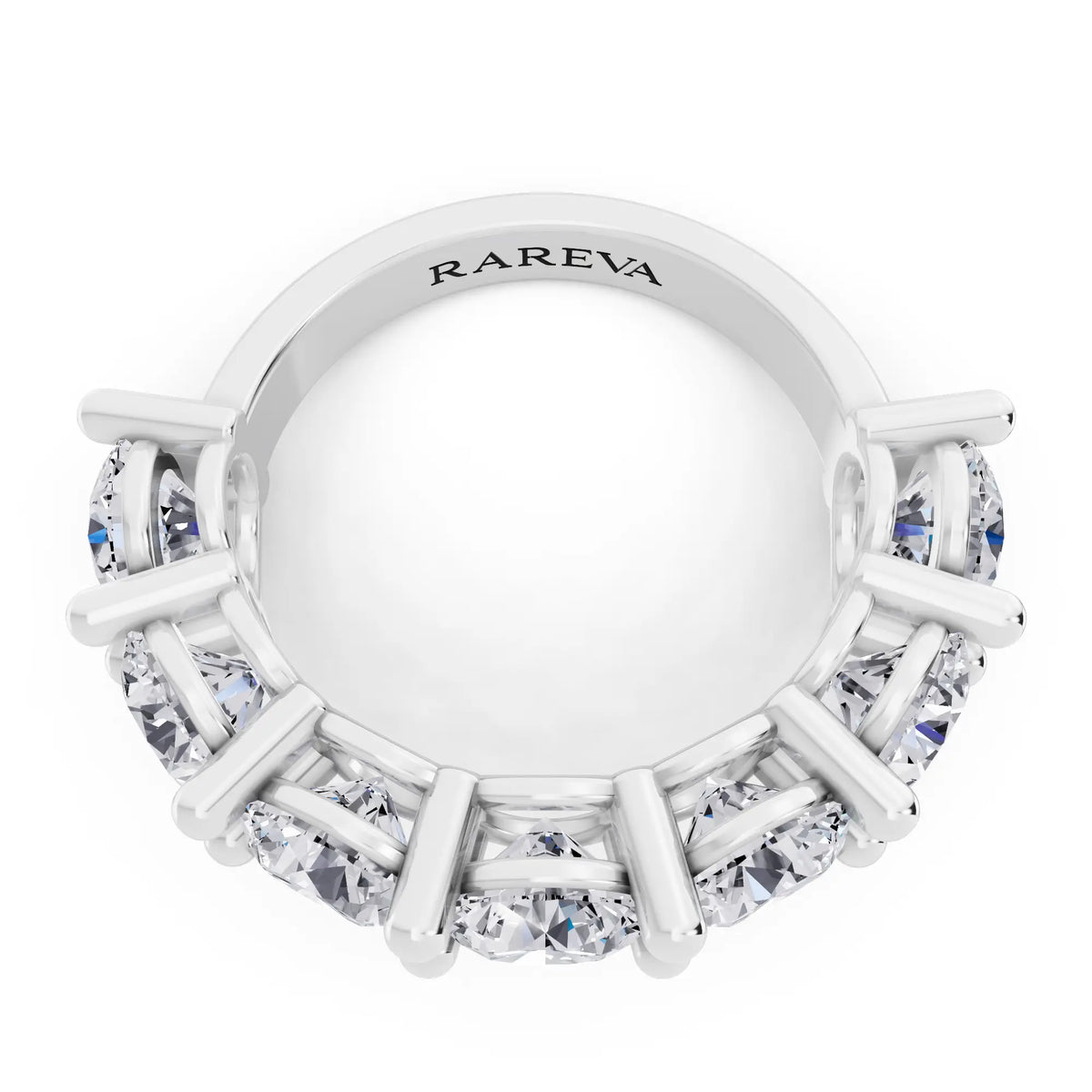 Platinum Seven Stone Round Cut Diamond Half Eternity Wedding Band - 3mm - Top