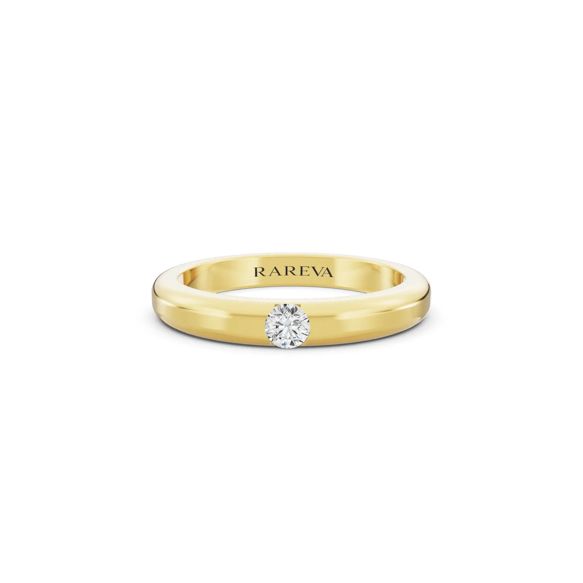 10K Yellow Gold Men's Round Cut Diamond Solitaire Dome Band - 3mm - Front