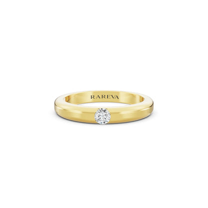 10K Yellow Gold Men's Round Cut Diamond Solitaire Dome Band - 3mm - Front