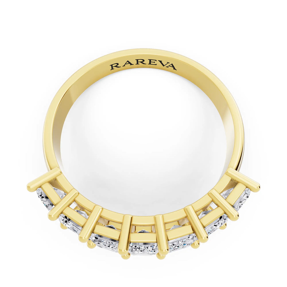 14K Yellow Gold Seven Stone Emerald Cut Diamond Half Eternity Wedding Band - 2.2mm - Top