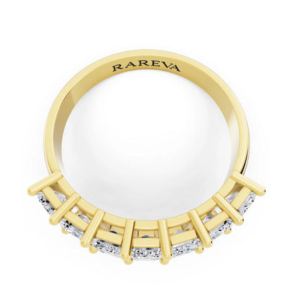 14K Yellow Gold Seven Stone Emerald Cut Diamond Half Eternity Wedding Band - 2.2mm - Top